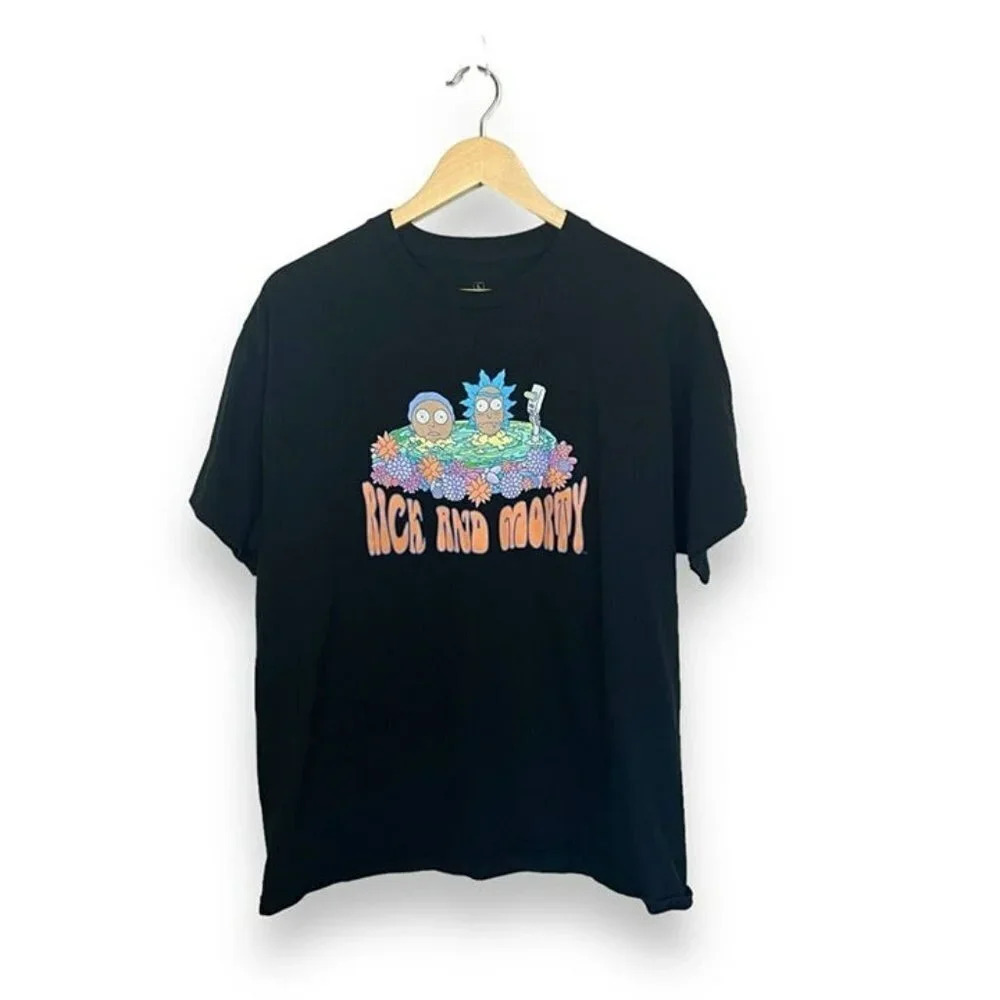 Rick and Morty Retro Graphic T Shirt Adult Swim Cartoon Network Black Size L